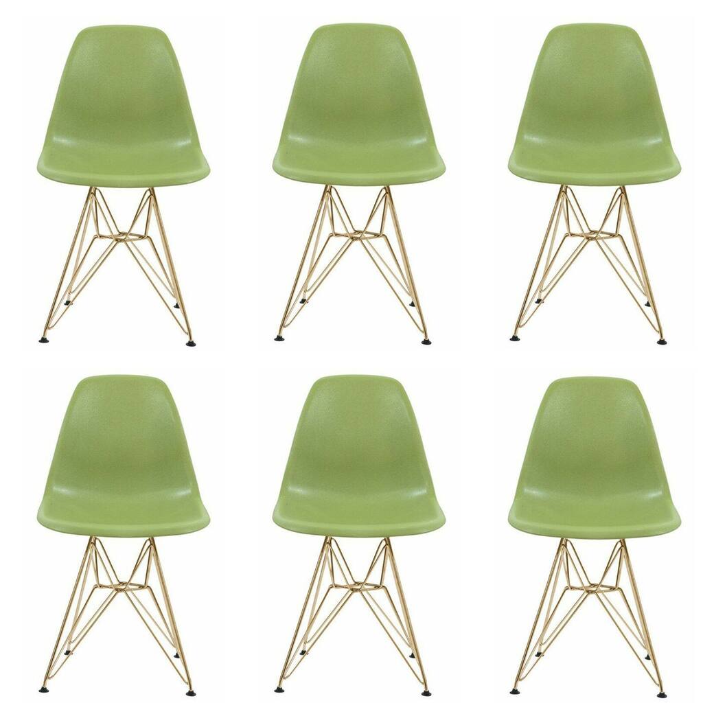 Modern Eiffel Style Chair with Wood Base & Light Blue Seat- Set of 6