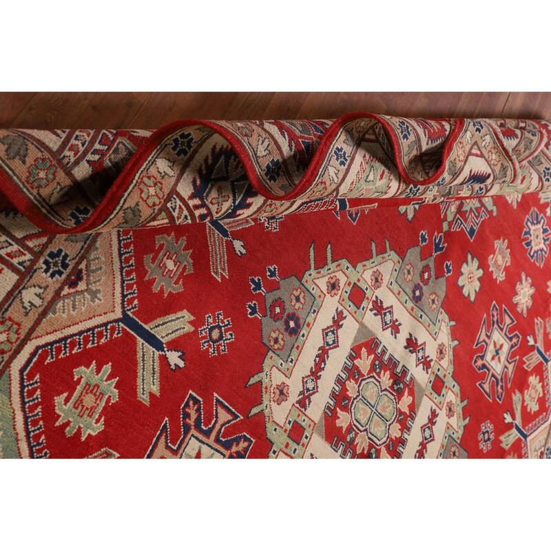 Geometric Red Kazak Area Rug Handmade Wool Carpet - 8'5"x 11'3"