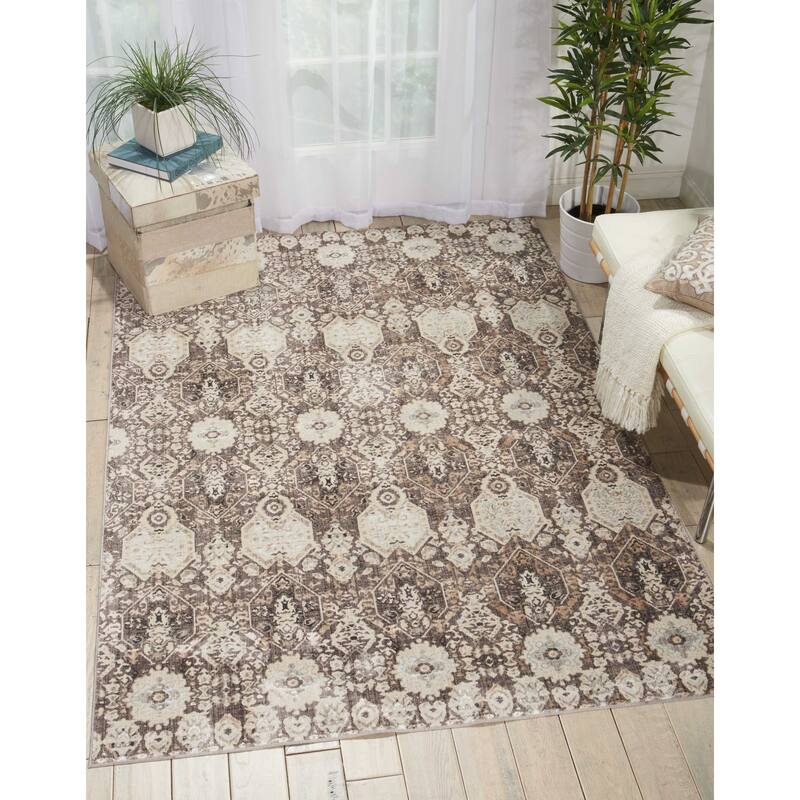 Silver Screen Floral Modern Area Rug - 5'3" x 7'3" - Silver/Grey - Rectangle