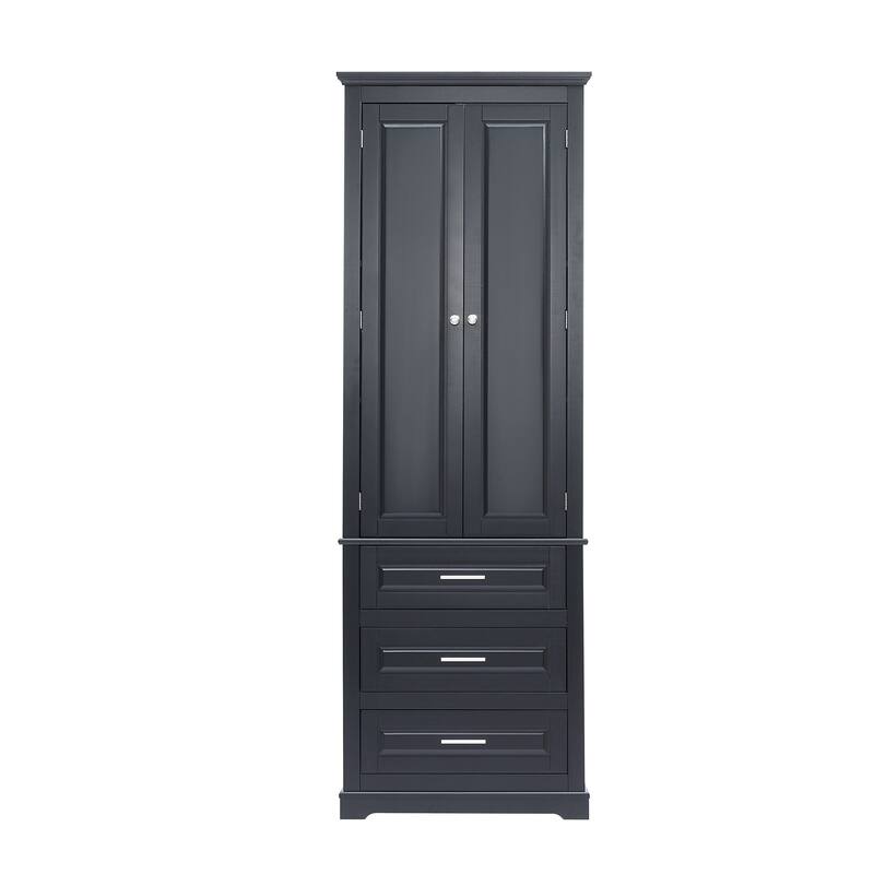 70" Tall Storage Cabinet with Doors and Three Drawers for Bathroom/Office