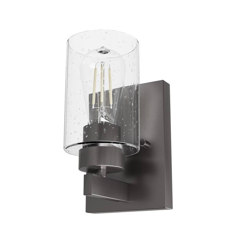 Hunter Hartland 1 Light Wall Sconce - Hallway, Bathroom, Bedside - Round, Clear Seeded Glass - Modern, Transitional - Damp-Rated