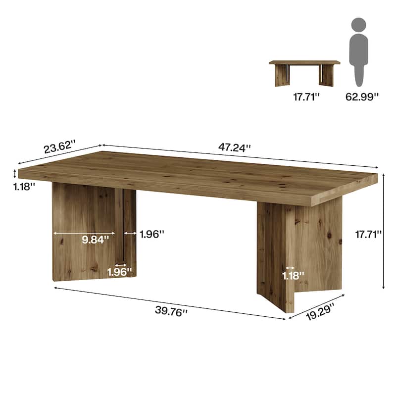 47-Inch Rustic Wood Coffee Table, Farmhouse Rectangle Center Table
