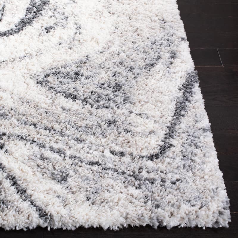 SAFAVIEH Fontana Shag Gisela Modern Abstract 2-inch Thick Rug - 5'3" Square - Ivory/Grey