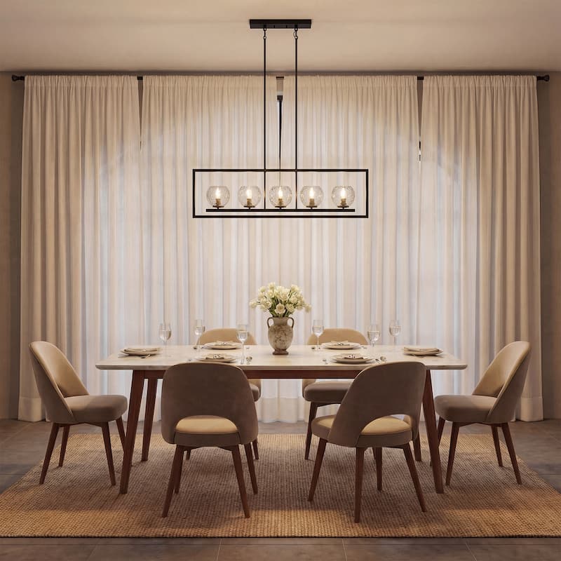 5-Light Linear Kitchen Island Chandelier, Adjustable Pendant Light - 39.4'' W × 5.1'' D × 53.5'' H