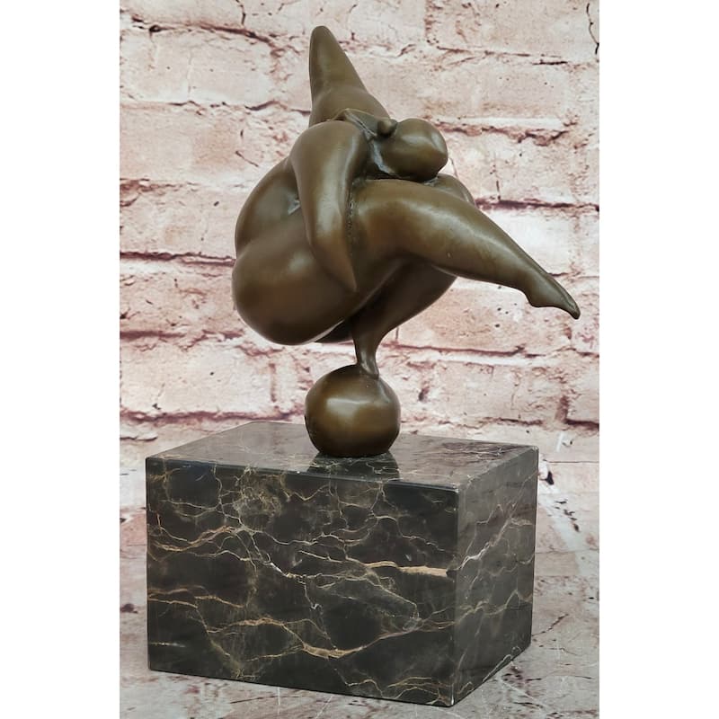 Abstract Curvy Bbw Woman Balancing On Ball Bronze Statue Sculpture Figure 11 Inches X 7 Inches