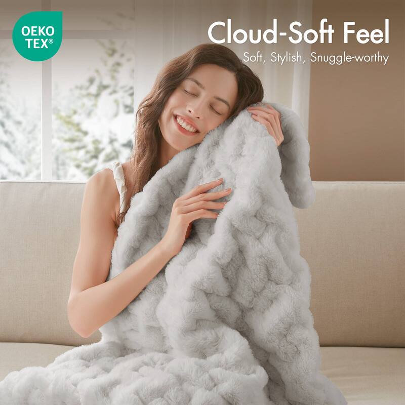 Madison Park Ruched Fur Throw