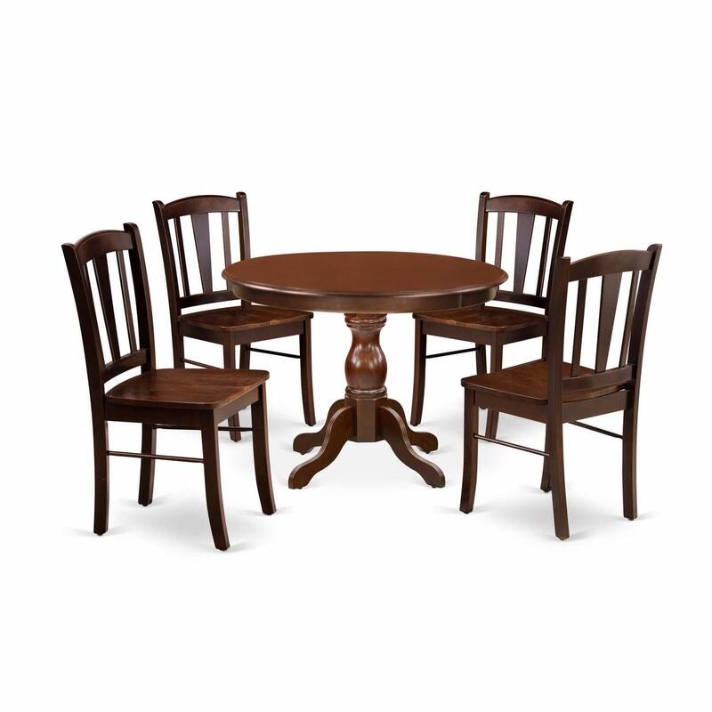 HomeStock 5-Piece Mahogany Finish Solid Wood Top Dining table with 4 Chairs with Slat Back