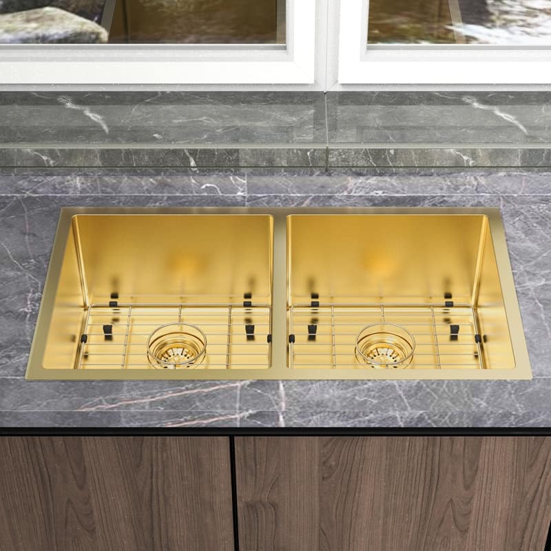 HIGOLD 33''L Double Bowl Undermount Kitchen Sink, Stainless Steel - 33inch