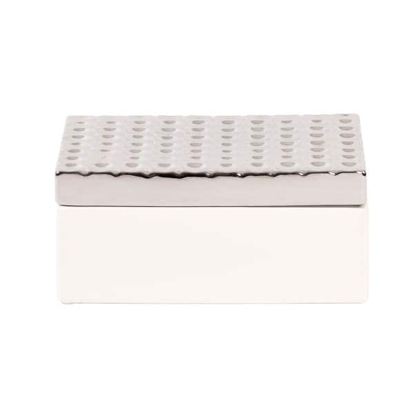 White Decorative Box with Silver Lid 5H x 12W x 9D Bed Bath