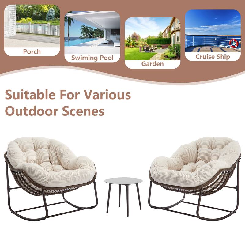 Outdoor Rattan Rocker Recliner Chair With Polyester Padded Cushion （set of 2）