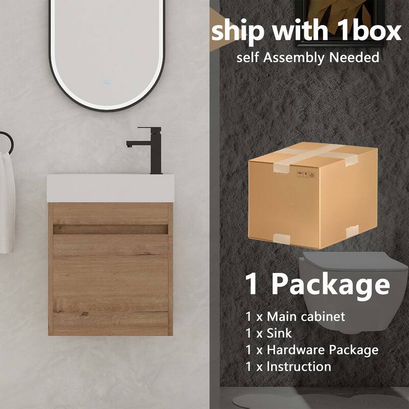 18"Floating Wall-Mounted Bathroom Vanity with White Resin Sink