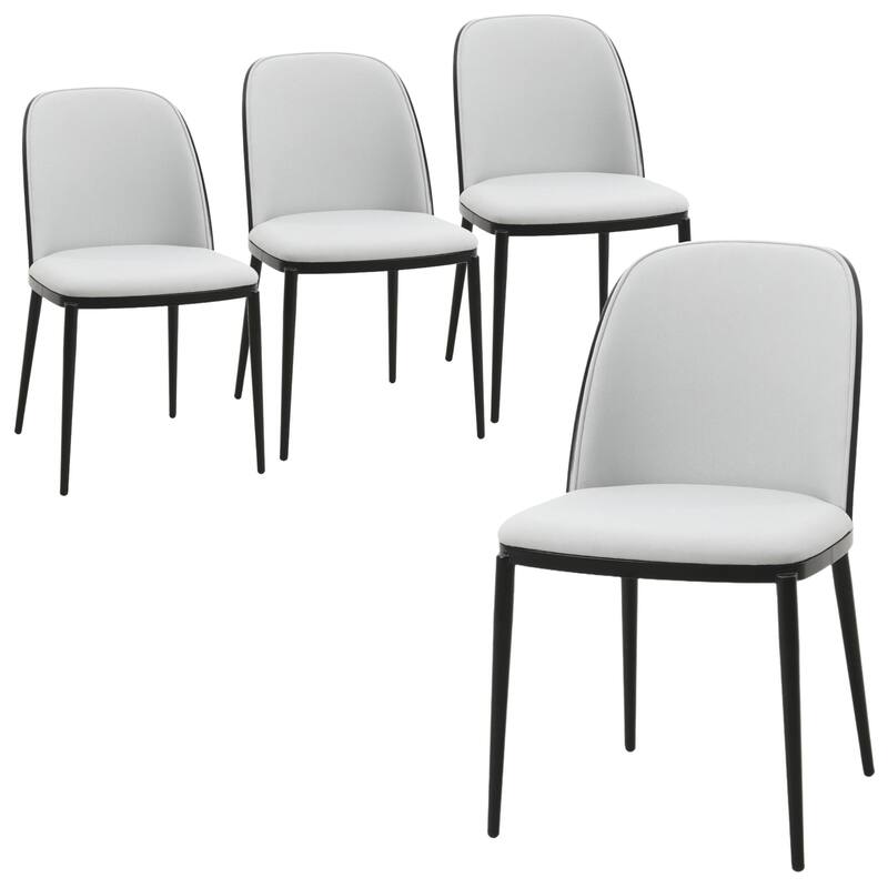 Dining Chair with Upholstered Seat Side Chair with MDF Wood Frame in Steel Set of 4 - Black/Platinum Blue