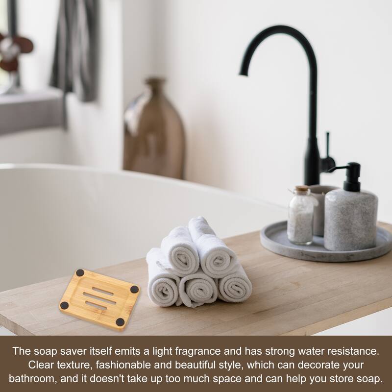 Wooden Soap Dish, Natural Bamboo Soap Tray Self Draining Soap Holder Saver - Wood Color - 4Pcs
