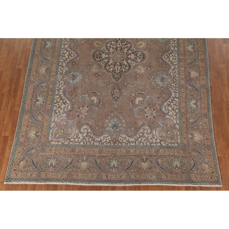 Over-Dyed Brown Tabriz Persian Vintage Area Rug Handmade Wool Carpet - 8'3"x 11'9"