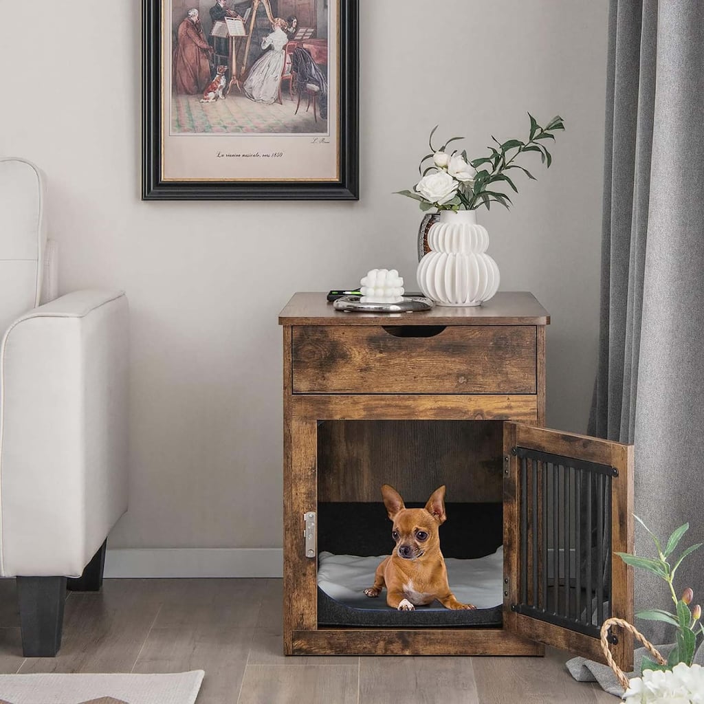 Indoor Dog House Decorative Dog Kennel End Table Storage Drawer