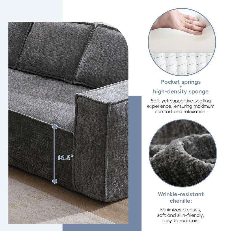 129.5" Chenille Modular Sectional Sofa with Wrinkle-Resistant Fabric, 6-Seater L-Shaped Cloud Couch, No Assembly Required