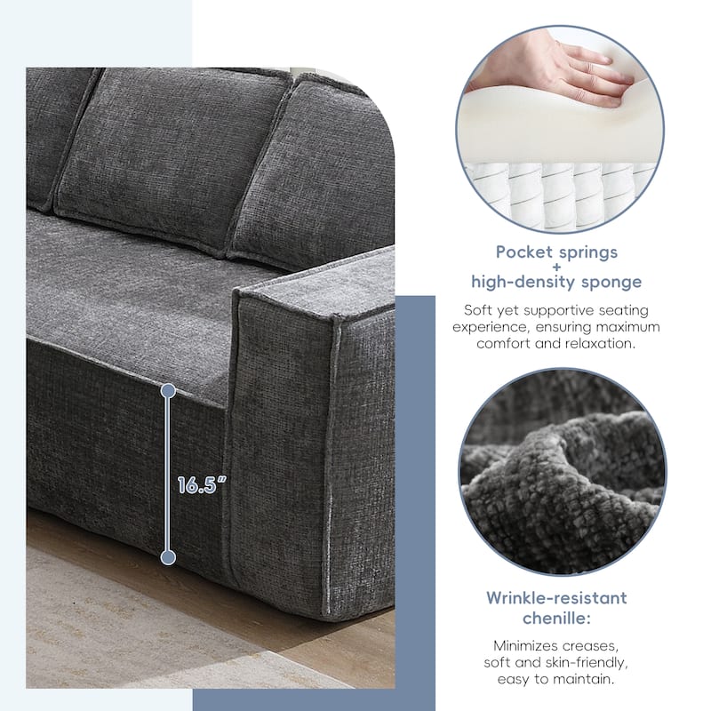 Oversized L-Shaped Modular Sectional Sofa, Wrinkle-Resistant Chenille 6 Seat Cloud Sofa, Full Compression Deep Seat Corner Sofa