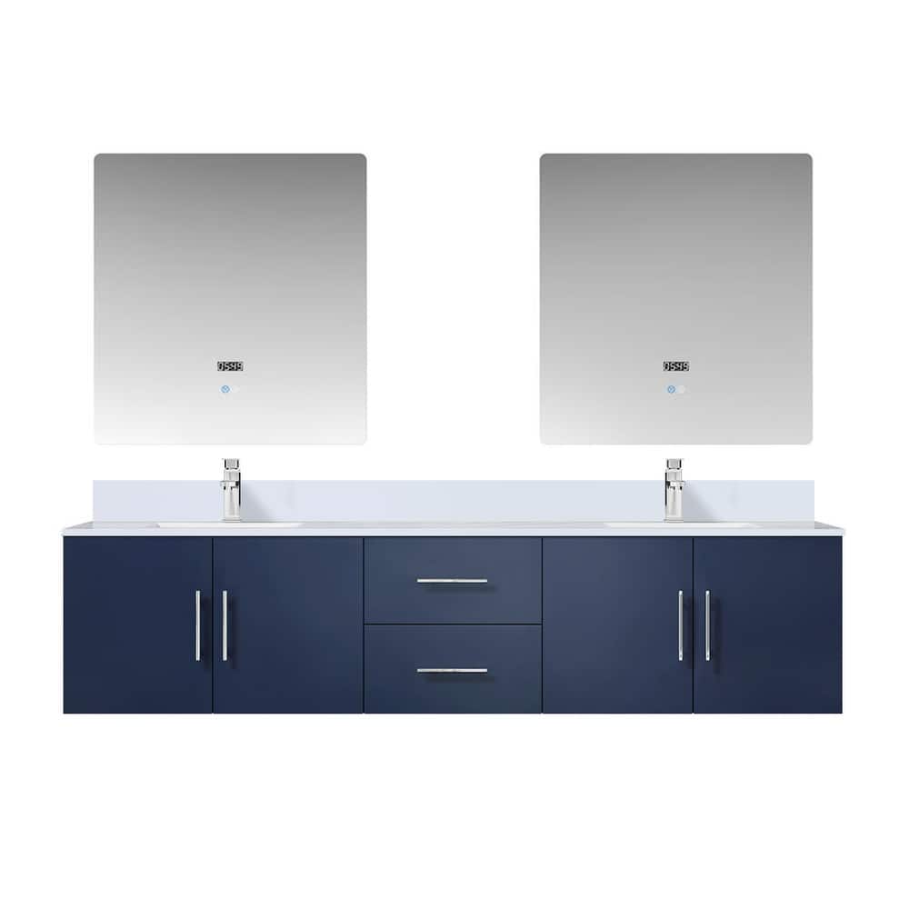 Geneva 80 in. W x 22 in. D Dark Grey Double Bath Vanity, White Quartz Top, Faucet Set, and 30 in. LED Mirrors