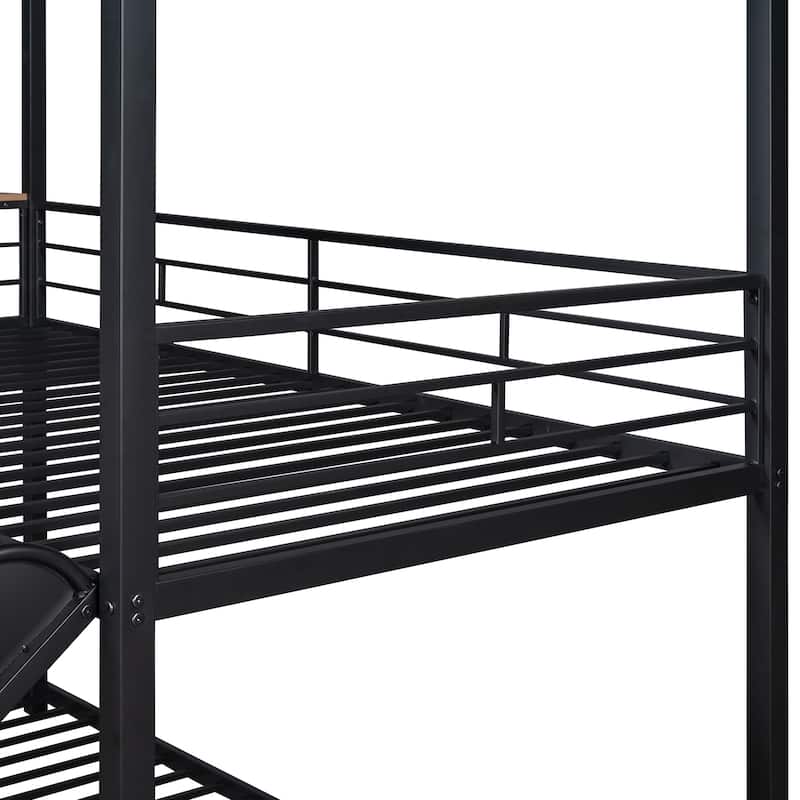 Twin Over Twin Metal Bunk Bed ,Metal Housebed With Slide,Three Colors Available.(Black with Black Slide)