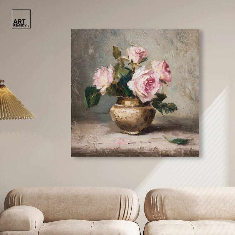 Pink Petals and Brass Canvas by Art Remedy, Gallery Wrapped