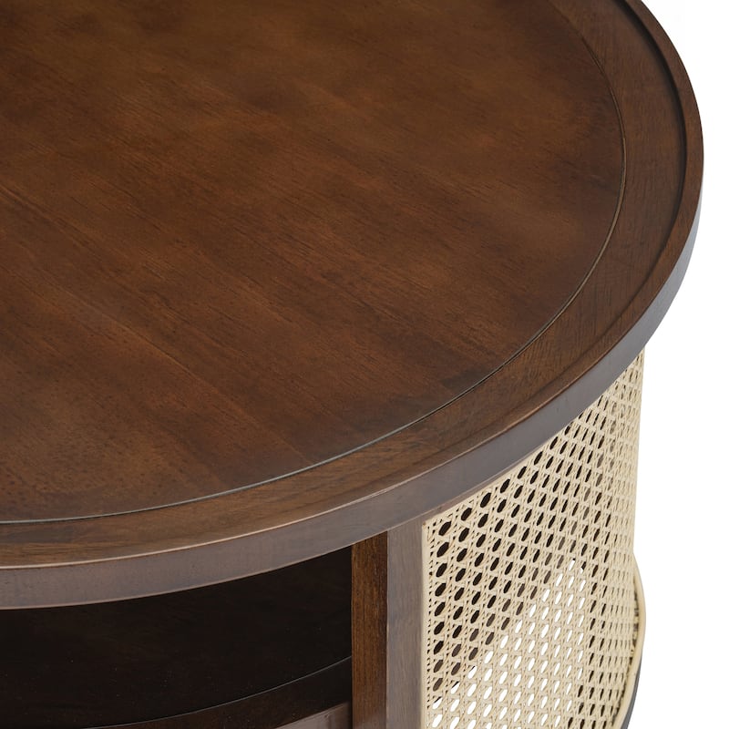 2-Tiered Round Walnut Wood Coffee Table
