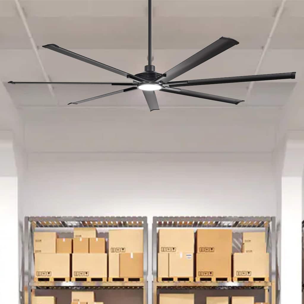 Parrot Uncle 120" Black Industrial Aluminum HVLS Ceiling Fan with Dimmable LED Light and Remote Control