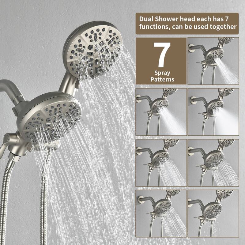 Modland 3-Handle Tub and Shower Faucet Set Dual Head 7-Spray Brass Valve Kit with Alloy Spout