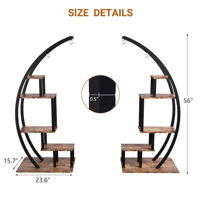 5 Tier Tall Metal Indoor Plant Stand, Half Moon Shape Garden Plant Holder