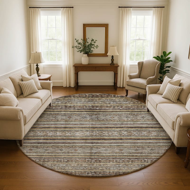 Premium Washable Super Soft Boho Stripes Mayfield Rug - Brown - 8' x 8'