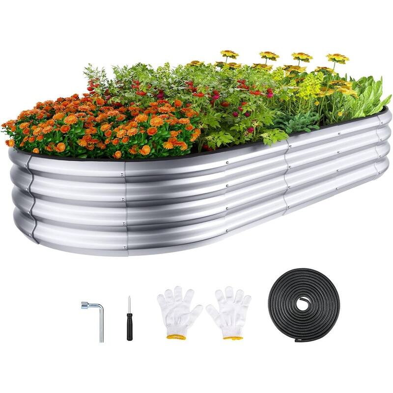 Raised Garden Bed Kit, 1 ft Galvanized Planter Box Outdoor - 6×3×1ft-Silver