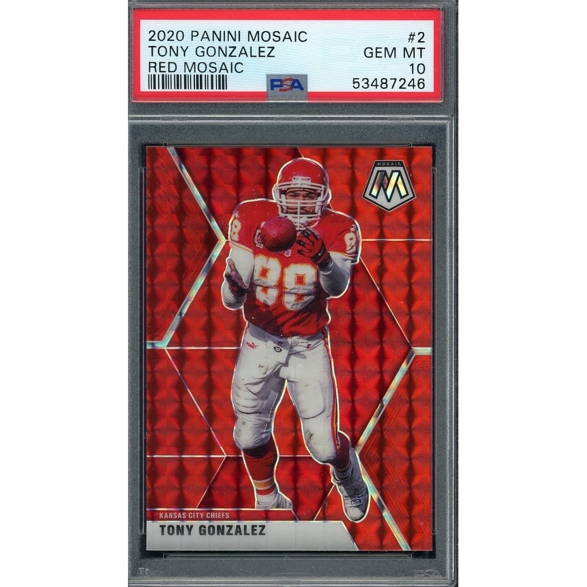 Tony Gonzalez 2020 Panini Mosaic Red Football Card #2 Graded PSA 10 - 8'6" x 11'6"
