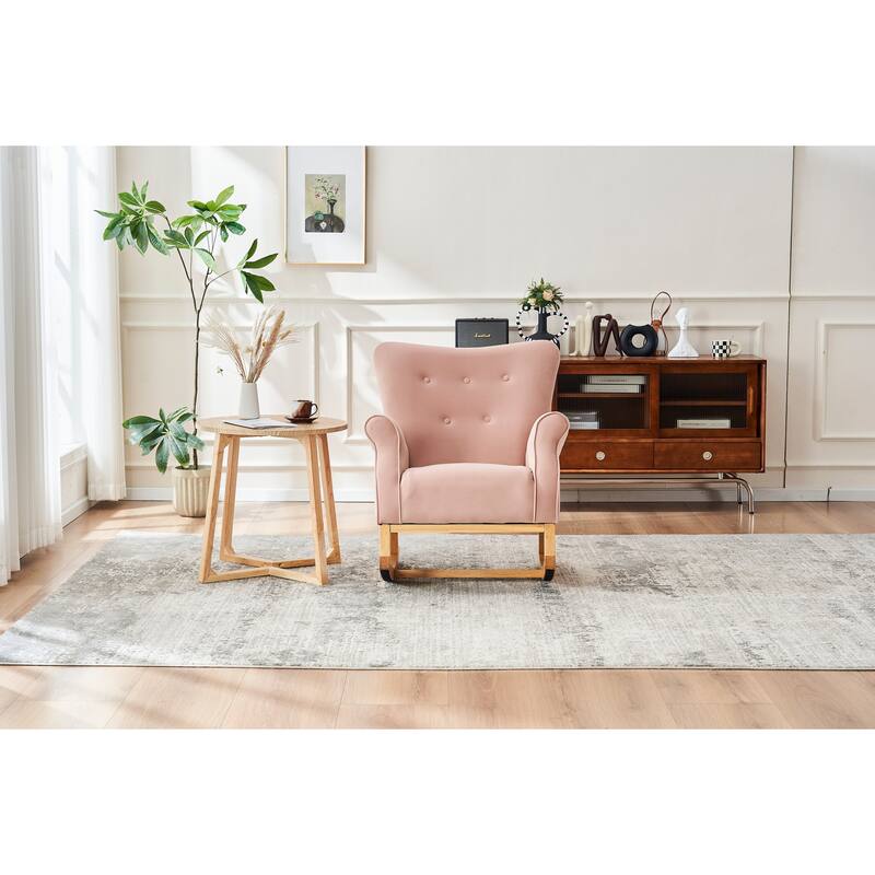 Velvet Nursery Rocking Chair with High Back