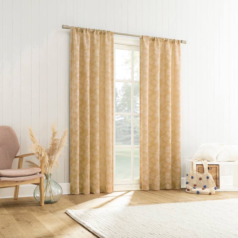 No. 918 Koda Woven Jacquard Leaf Semi-Sheer Rod Pocket 1-Piece Curtain Panel, Single Panel