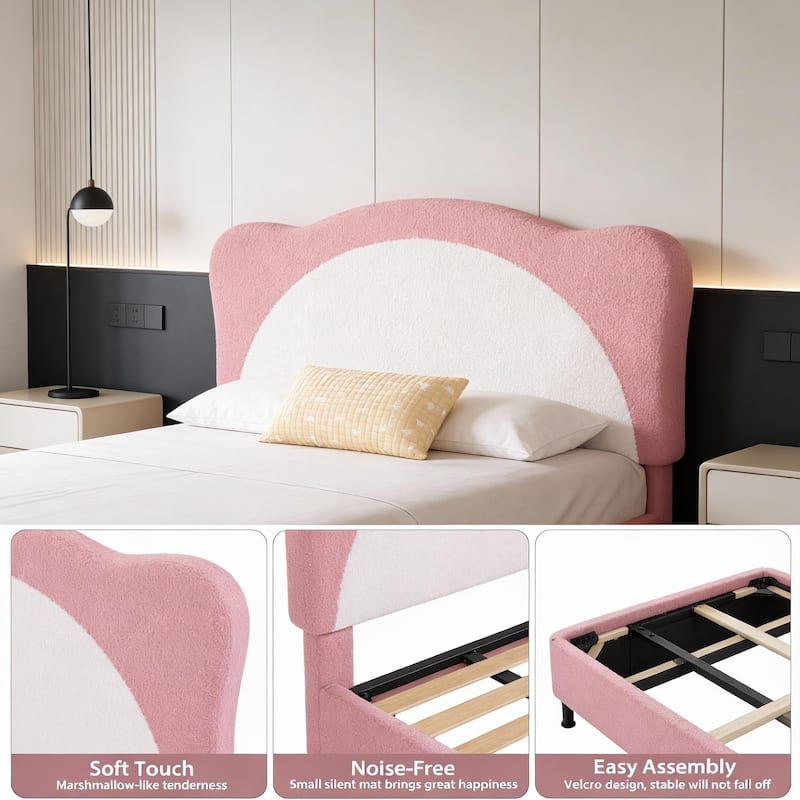 Upholstered Bed Frame, with Panda-Shaped Headboard