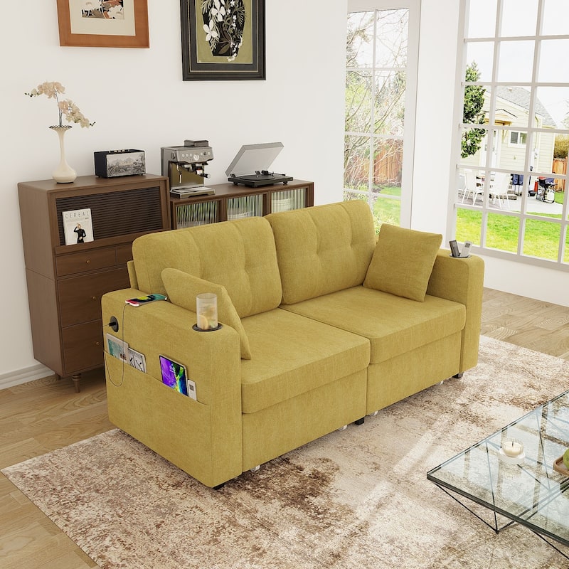 67.76" Chenille 3-Seater Sofa with USB Ports and Storage