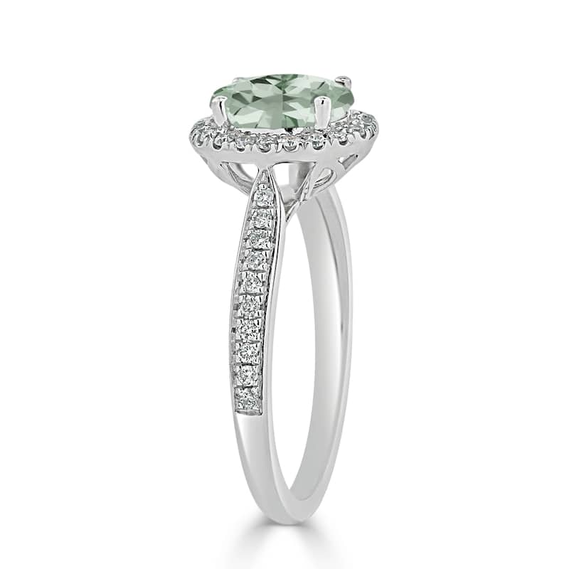 Auriya 1 1/8ct Fancy Oval Green Amethyst Halo Diamond Engagement Ring 1/4ctw 14k Gold