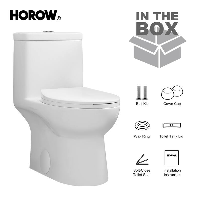 HOROW 1 Piece Dual Flush Elongated Toilet White 0.8 1.28 GPF Seat Included - N/A