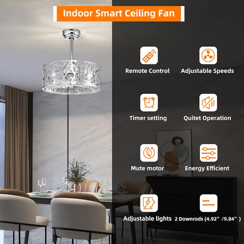 18 in. Smart Indoor Caged Ceiling Fan with Remote Control (Bulb Not Included)