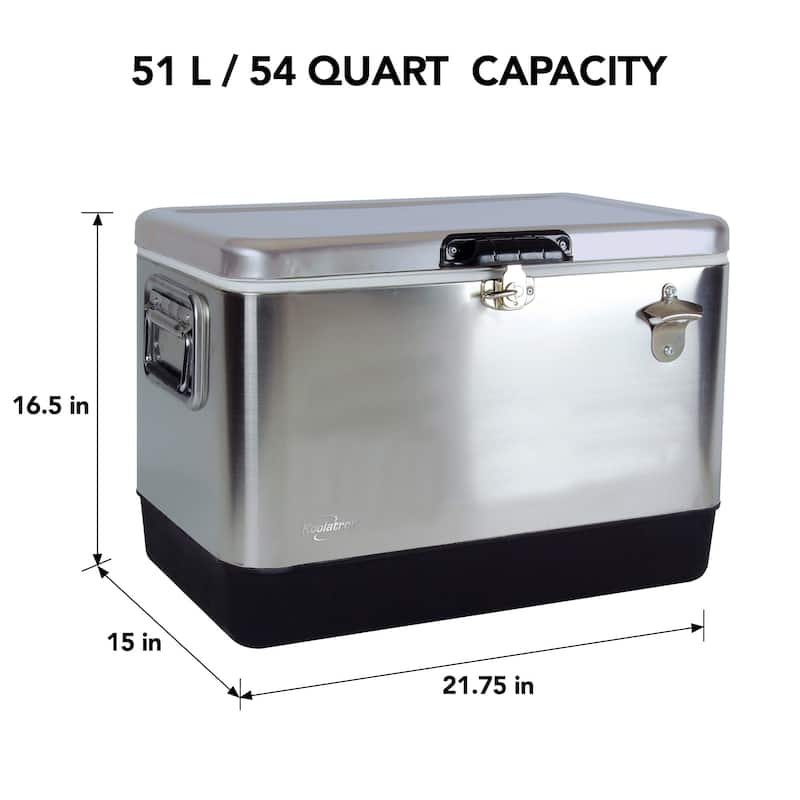Koolatron Stainless Steel Ice Chest Cooler w/ Opener 51L (54 qt)