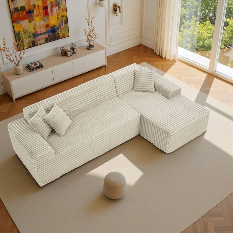 122" W No Assembly Sofa L-Shaded Sectional Modular with Chaise