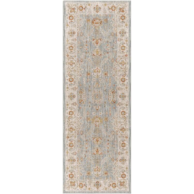 Livabliss Avant Garde Traditional Area Rug - 2' 7" x 7' 3" - Denim/Orange - Runner