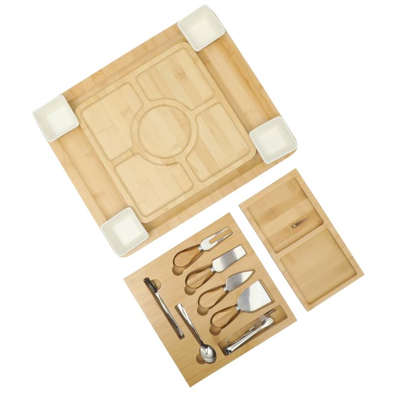 Gibson Home Rustic Inspirations 18-Piece Bamboo Charcuterie Board Set - Ceramic Bowls, Utensils