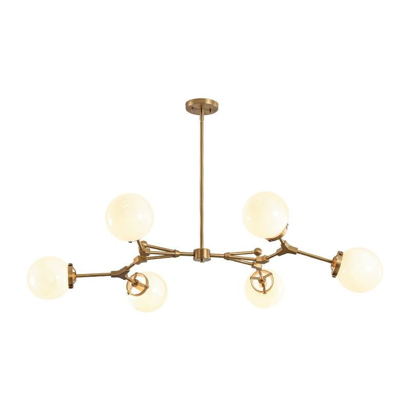 Mid-century Opal Glass Sputnik 6-Light Linear Chandelier - 47.2 in