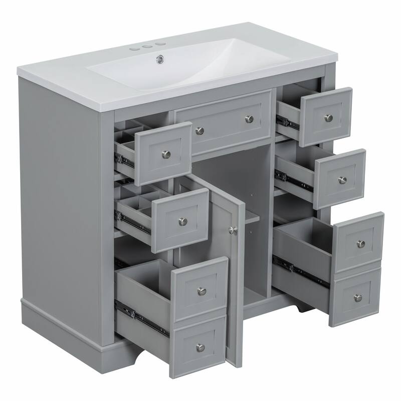 36" Bathroom Vanity with Sink Combo: Cabinet, Six Drawers