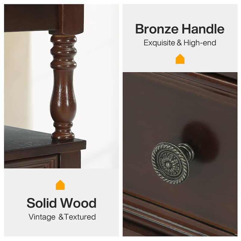 Solid Wood End Table with 2 Drawers