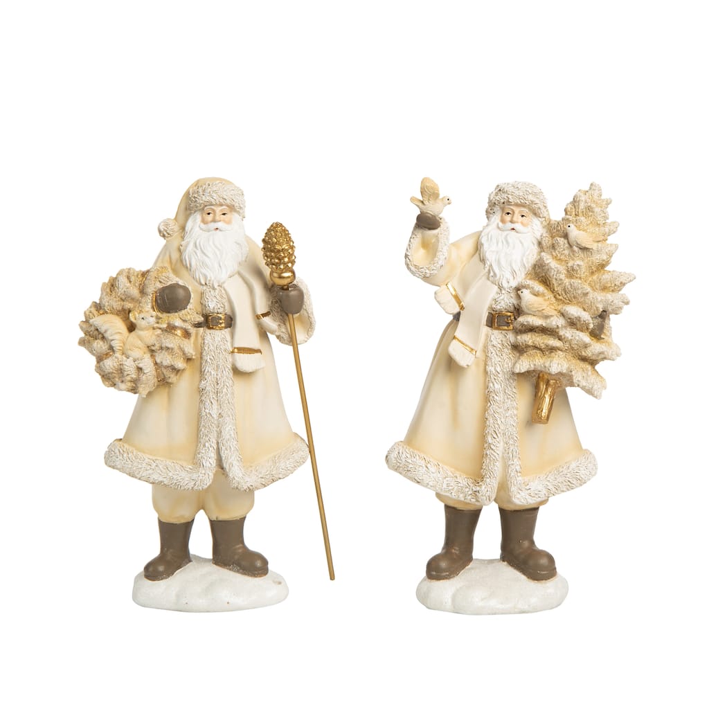 Transpac Resin Gilded Santa Decor Set of 2 Christmas Home Decorations