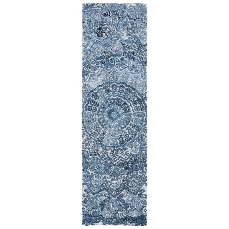 SAFAVIEH Handmade Marquee Genta Modern Medallion Wool Rug - 2'3" x 8' Runner - Blue/Grey - Runner