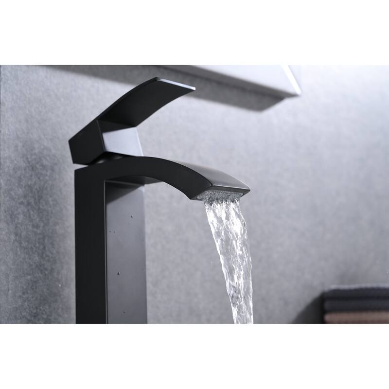 Single Handle Waterfall Bathroom Sink Faucet with Waterfall Spout, Rust and Corrosion Resistant, Easy Clean - Black