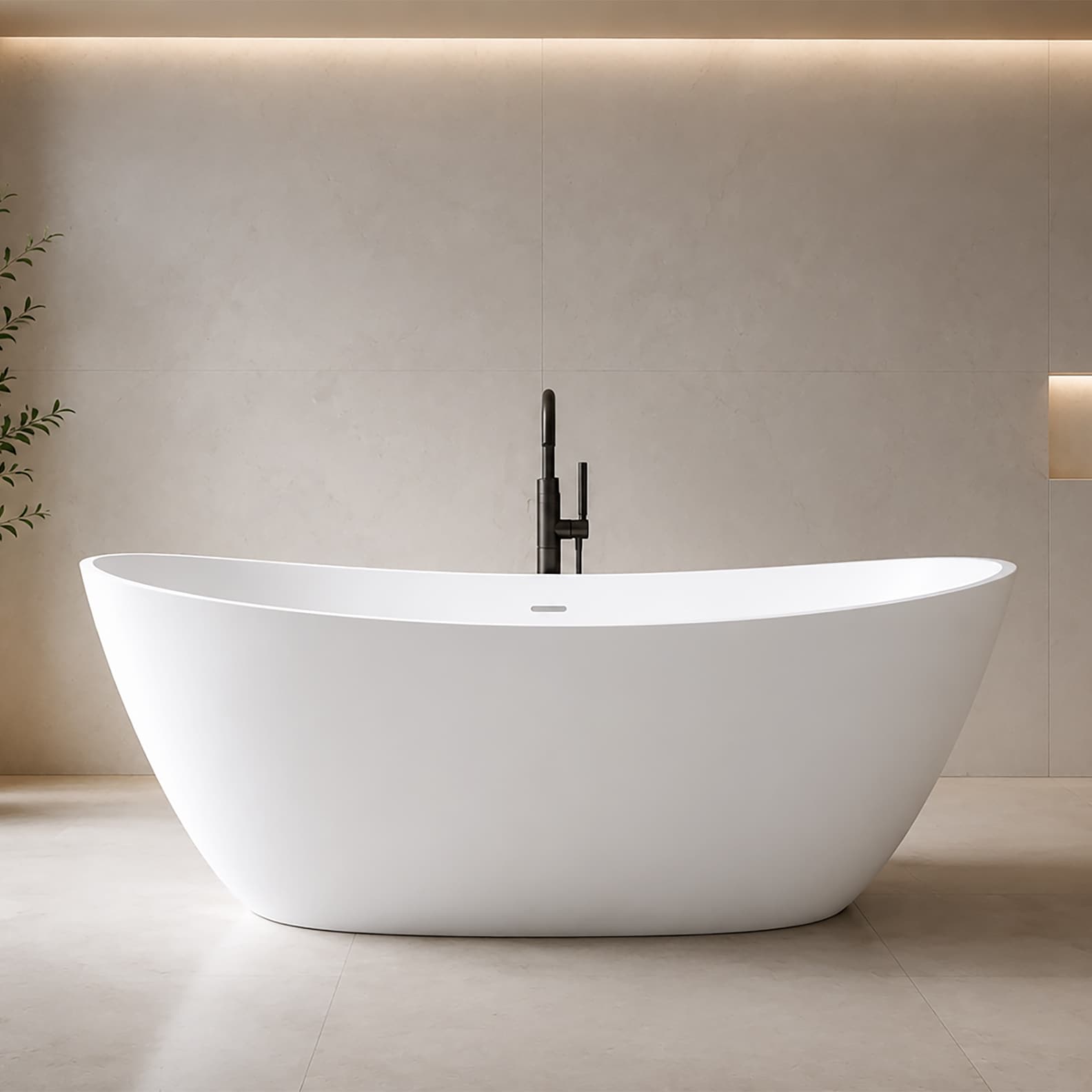 Manhattan 65" Solid Surface Freestanding Soaking Bathtub - Grey, White, Black