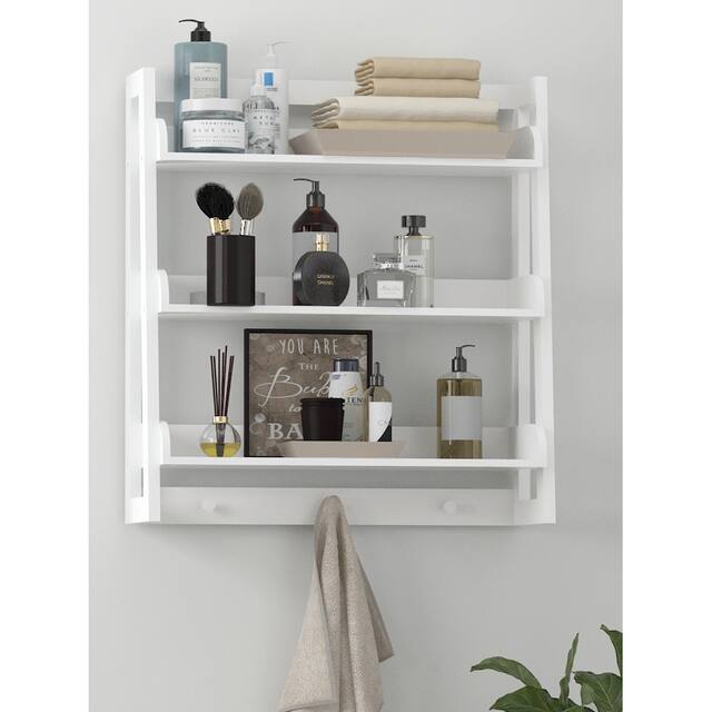 UTEX 3 Tier Bathroom Shelf Wall Mounted with Towel Hooks, Bathroom Organizer Shelf Over The Toilet - White